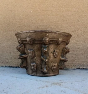 Antiker Bronze Mörser FRANKREICH 17./18. Jahrhundert - verziert geschnitzte Gesichter - Bild 1 von 5