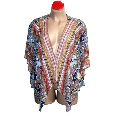 Cardigã feminino One World quimono 1X roxo paisley floral hippie boêmio cigano - Imagem 1 de 4