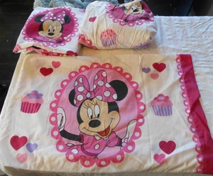 Vintage Disney Minnie Mouse Twin Fitted Sheet Set Pillowcase Top sheet Hearts 3p - Picture 1 of 5