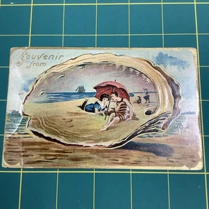 Antike geprägte Postkarte Strandszene von 1910 verschickt  - Bild 1 von 7