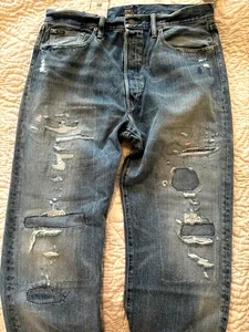 Ralph Lauren Polo Patchwork Aztec Southwestern Denim Western Repaired Jeans 34 - Picture 1 of 12