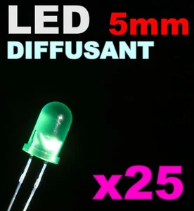 449/25# LED verte diffusant 5mm -- 25pcs + résistances - Foto 1 di 1