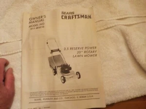 SEARS CRAFTSMAN OWNERS MANUAL 3.5 RESERVE POWER 20" ROTARY LAWN MOWER - Picture 1 of 5