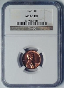 1963 Lincoln Memorial Reverse Penny 1 Cent NGC MS65RD Graded Coin - Picture 1 of 3