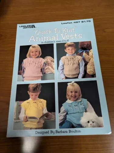 Leisure Arts Leaflet 497 Quick to Knit Animal Vests for Children Sizes 2 to 8 - Image 1 of 1