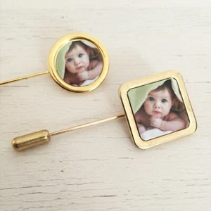 Gold Stick Foto Pin personalisiert jedes Bild Logo Hochzeit Blumenstrauß Clip 5cm - Bild 1 von 4