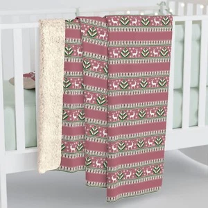Pink Fair Isle Nordic Pattern, Cozy Sherpa Fleece Blanket, Couch Throw Blanket - Picture 1 of 9