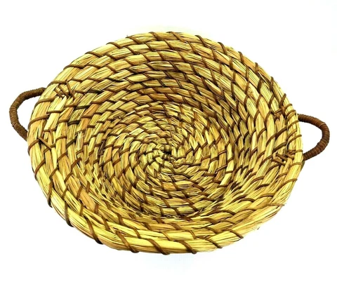 Hand Woven Straw Basket With Handles 12 inch Cover