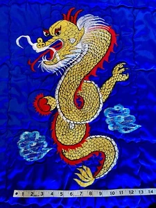 Vtg Dragon Blanket Comforter Throw Afghan Embroidered Asian Japan China Sz Queen - Picture 1 of 12