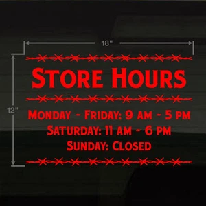 Store Bar Business Hours Operation Barbed Wire Large RED 18x12" Decal Sticker - Picture 1 of 1