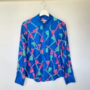 Lilly Pulitzer Größe 4 Damen Seidenbluse Quasten Drucke K27 - Bild 1 von 6