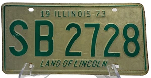 Vtg 1973 Illinois License Plate SB 2728 Antique Car Man Cave Garage Gift - Picture 1 of 2