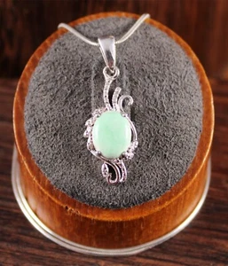 Chuck Clemency Pale Green Variscite Pendant Necklace Snake Chain Sterling Silver - Picture 1 of 7