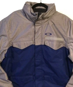 RARE OAKLEY 2XL THINSULATE SKI JACKET Blue & Carbon Grey Full Zip Hooded XXL  - Picture 1 of 10