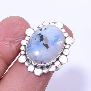 Rainbow Moonstone Designer Handmade 925 Sterling Silver Ring S.6 R_9413_214_37 - Picture 1 of 2