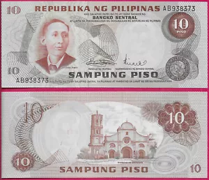 PHILIPPINES 10 PISO 1972 UNC AB,BUST OF APOLINARIO MANBINI FACING RIGHT,AT LEFT, - Picture 1 of 1