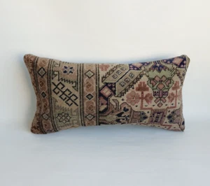 Handwoven Decorative Carpet Pillow Cover 12x24 in Turkish Authentic Pillow - Picture 1 of 9