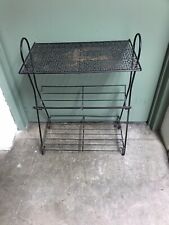 VTG PUNCHED TIN METAL STEREO RECORD PLAYER RECORD VINYL STAND SHELVING UNIT 