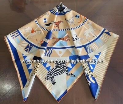 Sallys Boutique 14~18 Momme Twill Silk Wrap Scarf Tiger Animals Print Shawl 35" - Image 1 of 4