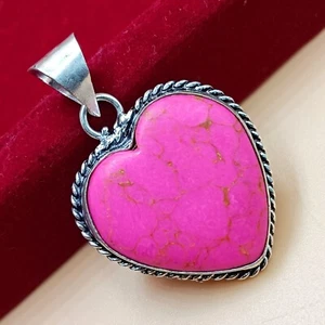 Pink Turquoise Gemstone 925 Sterling Silver Plated Handmade Fancy 1PC Pendant - Picture 1 of 3