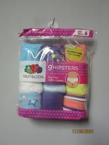 Fruit of the Loom Youth Girls' 9-Pack Hipsters Underwear Size 6 - Picture 1 of 2