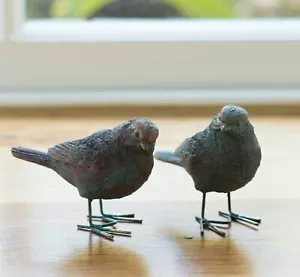 More details for 2 bronze metal effect resin bird garden ornaments hand-finished gift wrapped uk