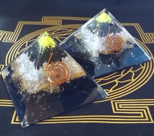 ORGONE PYRAMID With BLACK TOURMALINE, SELENITE, SHUNGITE,COPPER COIL EMF PYRAMID - Picture 1 of 1