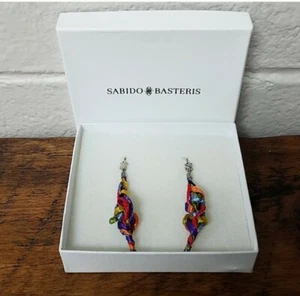 Designer Sabido Basteris Sterling Silver Dunes Colorful Ribbon Earrings NEW - Picture 1 of 7