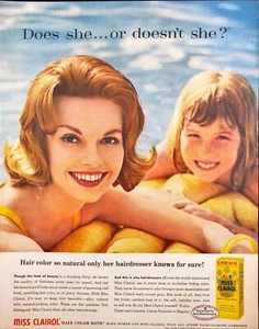 1960 Miss Clairol Hair Color Vintage Print Ad Swimming Pool - Picture 1 of 1