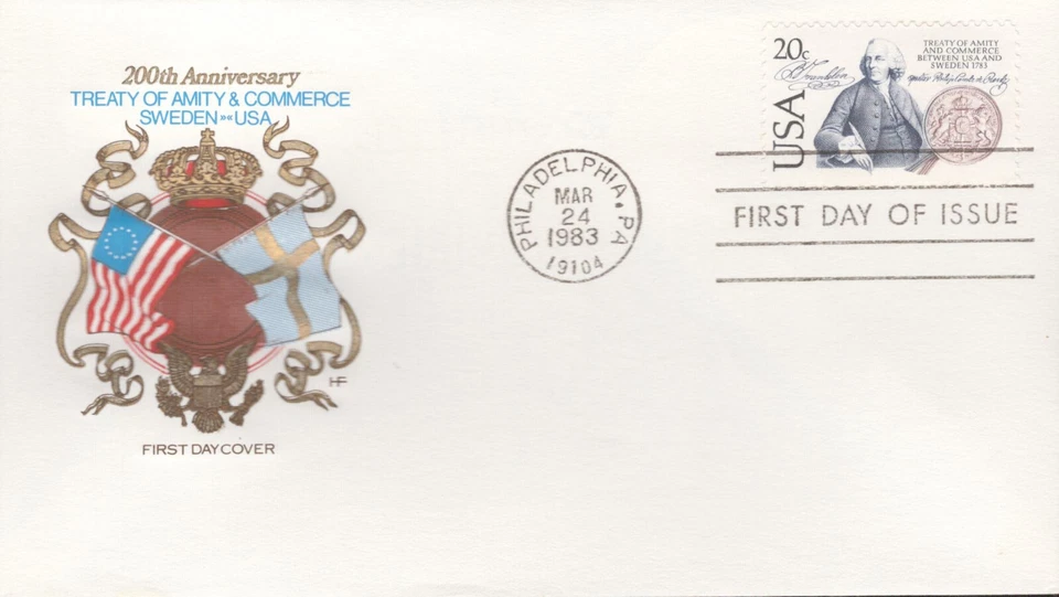 1983 FDC - Scott# 2036 - USA & Sweden - Farnam Cachet - Image 1 of 1