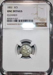NGC Uncirculated 1852 Silver Three Cent, Well-Detailed specimen. - Picture 1 of 2