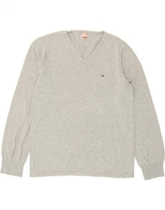 TOMMY HILFIGER Womens V-Neck Jumper Sweater UK 20 2XL Grey Cotton AP03 - Picture 1 of 3