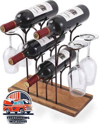 Botellero De Encimera Con Capacidad Para 4 Botellas De Vino Y 4 Copas US NUEVO - Image 1 of 4