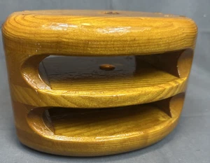 Vintage Maritim Holz Doppel Riemenscheibe Block EINZIGARTIGE KURVE Maritim Dekor 7,5"x 5" - Bild 1 von 12