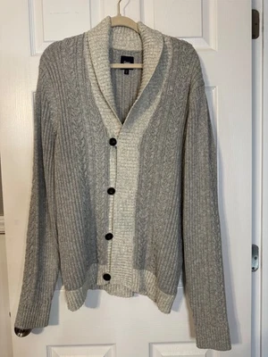 Cárdigan Suéter Para Hombre Cuello Gap L Grande Gris Cable Pescador Grueso Lavable Foto 1 de 4