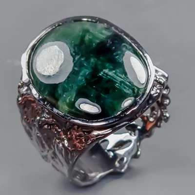 Regalo Navidad 14 quilates Anillo Jade Verde Natural Plata de Ley 925 Talla 9/R432486 Foto 1 de 4