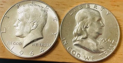 Junk Silver. $1 Face Value. 1964 Kennedy & 1956 Franklin Half - Image 1 of 2