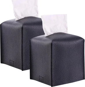 NIENIE Leather Tissue Box Cover 5"*5"*5", Black-pack of 2 - Picture 1 of 7