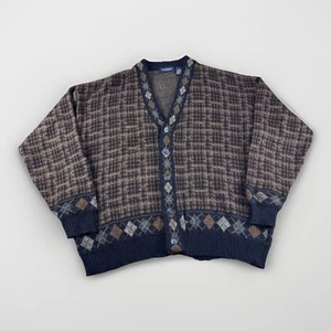 Vintage Van Heusen Button Up Cardigan Mens L Grandpa Sweater Sweatshirt Plaid - Picture 1 of 8