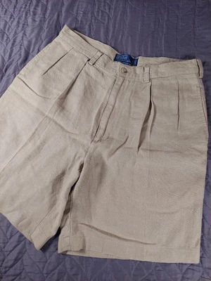 Vintage Polo Ralph Lauren Linen Shorts Men's 34 Pleated Tyler 7" Inseam Preppy - Image 1 of 4