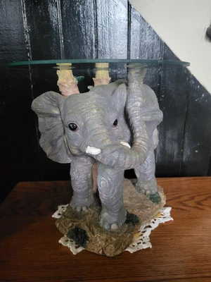 Ceramic Elephant Glass Top Table Plant Stand 12" - Photo 1/4