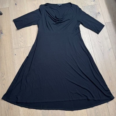 Vestido Eileen Fisher Negro Capucha Cuello Manga 3/4 Hecho en EE. UU. Talla L Foto 1 de 4
