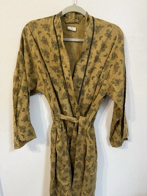 复古 Neiman Marcus Mustard and Black Paisley 和服棉 S 码 — 第 1/4 张图片