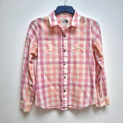 Women’s The North Face Shirt Long Sleeve Check Pink Cream Medium 100% Cotton - Image 1 of 4