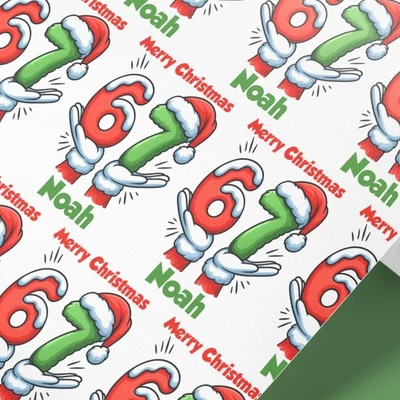 Personalised 67 Meme Christmas Wrapping Paper Roll – Any Name Gift Wrap - Image 1 of 4