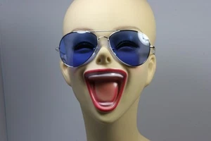 PREMIUM Silver metal aviator with BLUE lens sunglasses - Picture 1 of 1