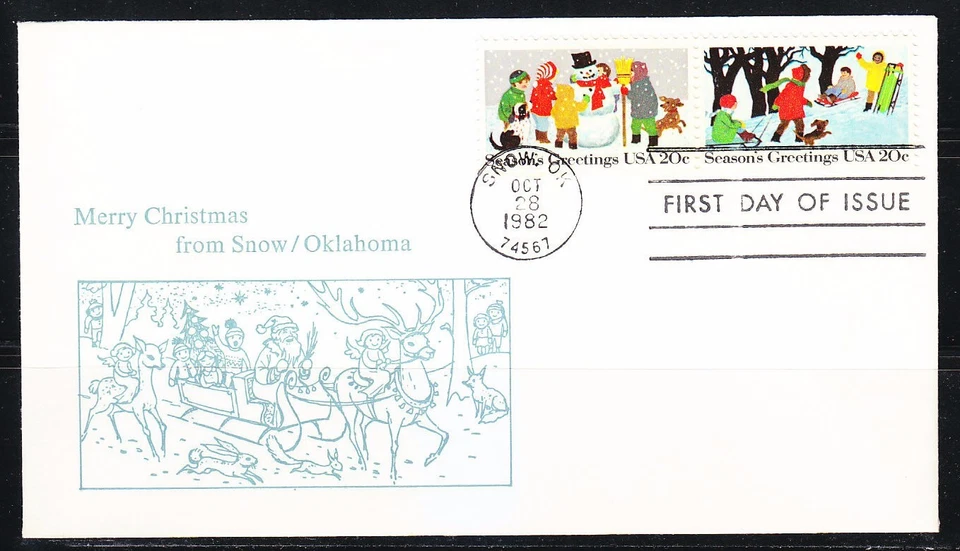 United States 1982 FDC cover Sc 2027-2028 Merry Christmas & Happy NewYear ! - Image 1 of 1