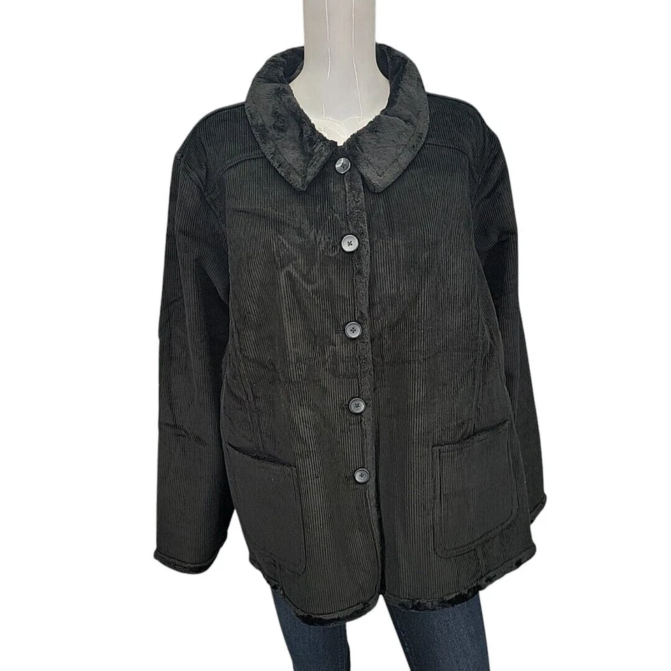 Chaqueta Denim Co Reversible Microfibra Pana a Piel Sintética 3X Talla Grande Negra Foto 1 de 4