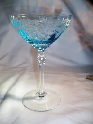 FOSTORIA JUNE AZURE BLUE #5298 5-1/8" TALL 3-OUNCE FOOTED COCKTAIL GOBLET! - Image 1 of 2
