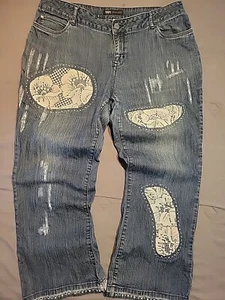 Reworked Mossimo Women's Sz 16 Y2K 90s Flare Boot Cut Jeans Lace Distressed OOAK - Picture 1 of 16